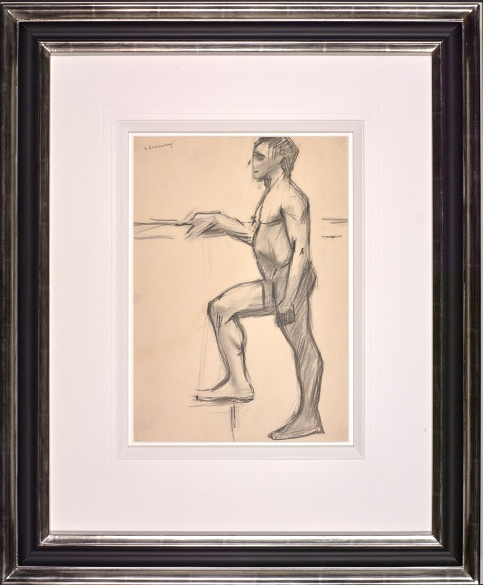 Naked Male Figure with Right Foot on a Step