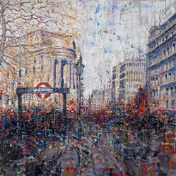 Shining Charing Cross by Antonio Sannino - Original Painting on Aluminium sized 47x47 inches. Available from Whitewall Galleries
