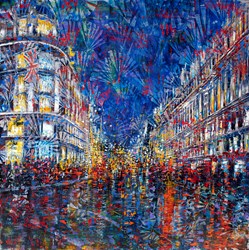Shining Oxford Street by Antonio Sannino - Original Painting on Aluminium sized 47x47 inches. Available from Whitewall Galleries