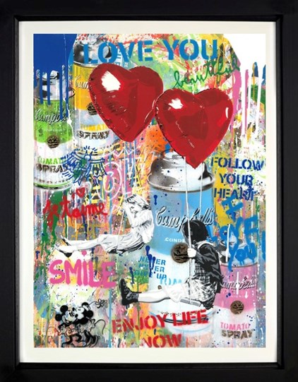 Love Is In The Air by Mr. Brainwash - Framed Original Mixed Media on Paper