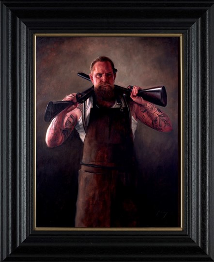 Go See The Gunsmith by Vincent Kamp - Framed Original Painting on Box Canvas