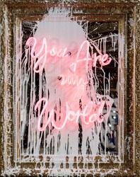 You Are My World by Mr. Brainwash - Neon and Acrylic on Framed Mirror sized 29x36 inches. Available from Whitewall Galleries