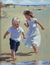 Frolicking in the Sand by Sherree Valentine Daines - Original Painting on Board sized 8x10 inches. Available from Whitewall Galleries