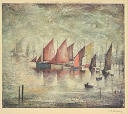 Sailing Boats by L.S. Lowry - Offset lithograph on wove paper sized 14x13 inches. Available from Whitewall Galleries