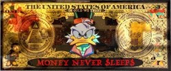 Money Never $leep$ by Diederik Van Apple - Mixed Media on Aluminium sized 70x29 inches. Available from Whitewall Galleries