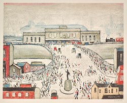 Station Approach, 1962 by L.S. Lowry - Offset lithograph on wove paper sized 21x17 inches. Available from Whitewall Galleries