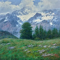 Alpes Franceses by Miguel Peidro - Original Painting on Stretched Canvas sized 20x20 inches. Available from Whitewall Galleries