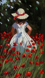 The Red Riboned Bonnett by Sherree Valentine Daines - Original Painting on Board sized 5x8 inches. Available from Whitewall Galleries