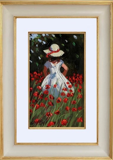 The Red Riboned Bonnett by Sherree Valentine Daines - Framed Original Painting on Board