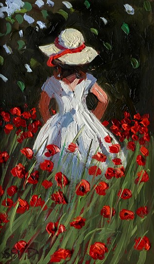 The Red Riboned Bonnett by Sherree Valentine Daines - Original Painting on Board