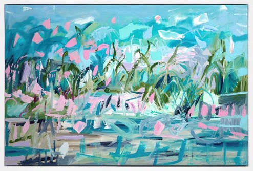 Beneath The Little Lagoon by Lou Sheldon - Framed Original Painting on Box Canvas