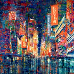 Times Square by Antonio Sannino - Original Painting on Aluminium sized 47x47 inches. Available from Whitewall Galleries