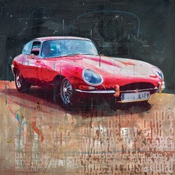 Jaguar E-Type by Markus Haub - Original Painting on Box Canvas sized 32x32 inches. Available from Whitewall Galleries