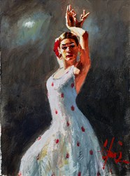 Blanco y Lunares (close-up) by Fabian Perez - Original Painting on Stretched Canvas sized 9x12 inches. Available from Whitewall Galleries
