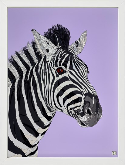 Zebra on Purple by Dylan Izaak - Framed Original Painting on Aluminium