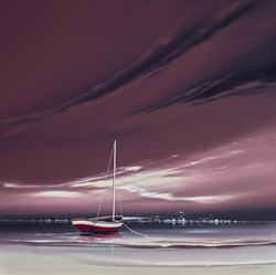 Solo Boat by Jonathan Shaw - Original Painting on Board sized 24x24 inches. Available from Whitewall Galleries