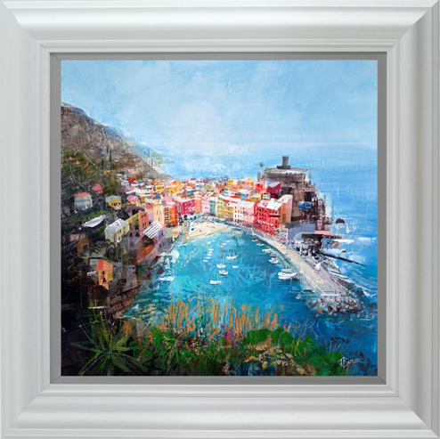 View of Vernazza by Tom Butler - Framed Original Collage on Board