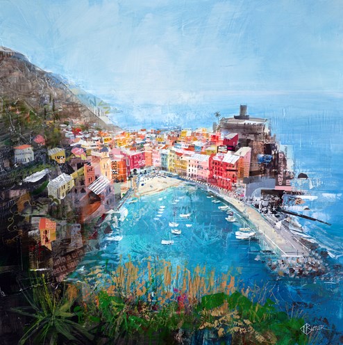 View of Vernazza by Tom Butler - Original Collage on Board
