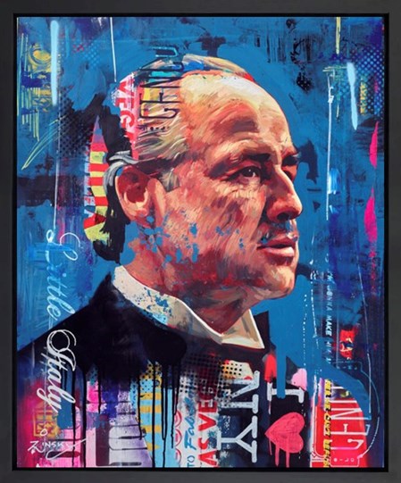 Vito Corleone II by Zinsky - Framed Original Painting on Box Canvas