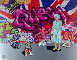 Queen On Union Jack Graffiti Wall by Dylan Izaak - Original Painting on Aluminium sized 22x28 inches. Available from Whitewall Galleries