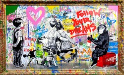 Pop Wall by Mr. Brainwash - Mixed Media on Canvas with Museum Frame sized 72x42 inches. Available from Whitewall Galleries