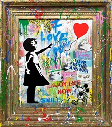 Balloon Girl by Mr. Brainwash - Stretched Canvas with Vandalised Frame sized 30x33 inches. Available from Whitewall Galleries