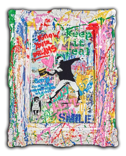 Banksy Thrower by Mr. Brainwash - Stretched Canvas with Vandalised Frame