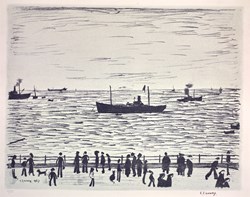Seaside Promenade by L.S. Lowry - Original lithograph sized 24x19 inches. Available from Whitewall Galleries