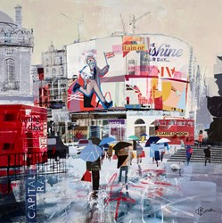 Capital Rains by Tom Butler - Original Collage on Board sized 24x24 inches. Available from Whitewall Galleries