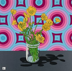 Flowers and Wallpaper by Dylan Izaak - Original Painting on Aluminium sized 25x25 inches. Available from Whitewall Galleries