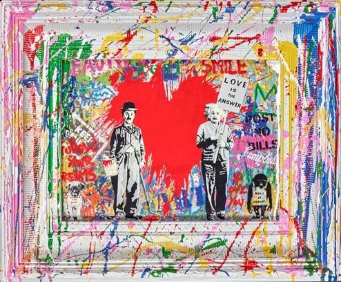 Juxtapose by Mr. Brainwash - Stretched Canvas with Vandalised Frame