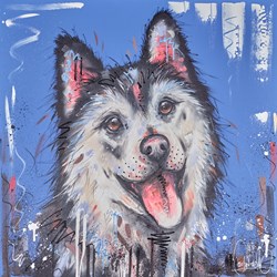 Happy Husky by Samantha Ellis - Original Painting on Box Canvas sized 30x30 inches. Available from Whitewall Galleries