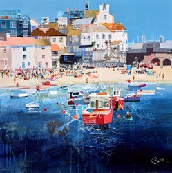 Heat Waves, St Ives by Tom Butler - Original Collage on Board sized 24x24 inches. Available from Whitewall Galleries