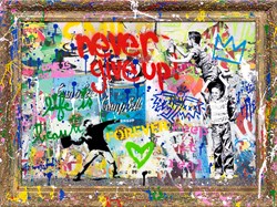 Never, Never Give Up by Mr. Brainwash - Stretched Canvas with Vandalised Frame sized 27x36 inches. Available from Whitewall Galleries