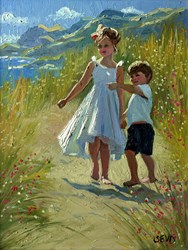 Cliff Top Stroll by Sherree Valentine Daines - Original Painting on Board sized 10x13 inches. Available from Whitewall Galleries