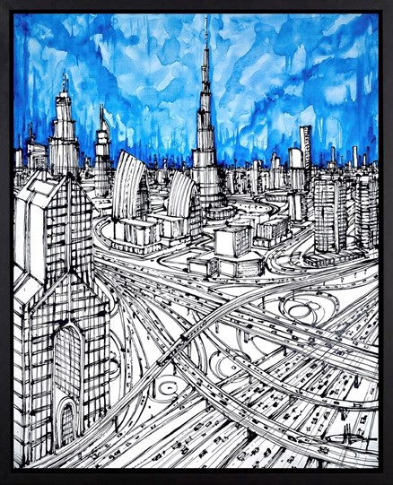 The Burj at Sheikh Zajed Cross by Ingo - Framed Original Painting on Box Canvas