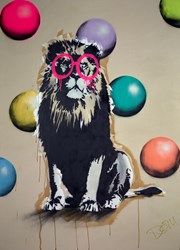 Observant Lion by Dom Pattinson - Original Painting on Box Canvas sized 51x71 inches. Available from Whitewall Galleries