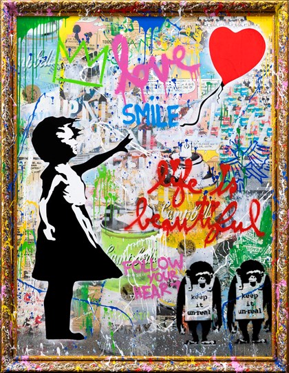 Balloon Girl by Mr. Brainwash - Mixed Media on Canvas with Museum Frame