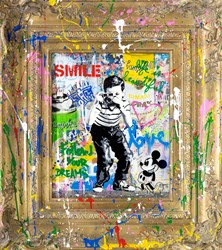 Smile by Mr. Brainwash - Stretched Canvas with Vandalised Frame sized 24x27 inches. Available from Whitewall Galleries