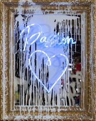 Passion by Mr. Brainwash - Neon and Acrylic on Framed Mirror sized 29x36 inches. Available from Whitewall Galleries