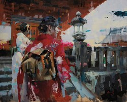 Geishas at Dera Temple by Christian Hook - Limited Edition on Canvas sized 38x30 inches. Available from Whitewall Galleries