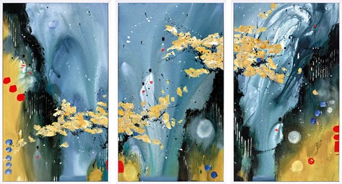 The Golden Reach (Triptych) by Danielle O'Connor Akiyama - Framed Glazed Box Canvas