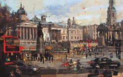 Trafalgar Square by Christian Hook - Limited Edition Canvas on Board sized 28x17 inches. Available from Whitewall Galleries